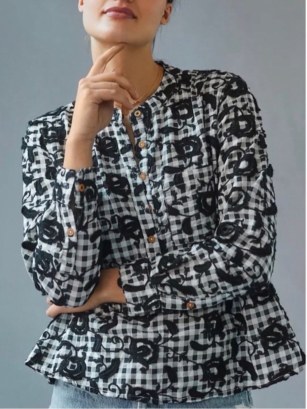 Pilcro The Whitney Trapeze Button Down Shirt In Black and White Size XSP